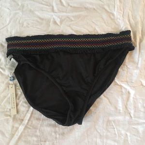 Black bikini bottom with tri color waist band